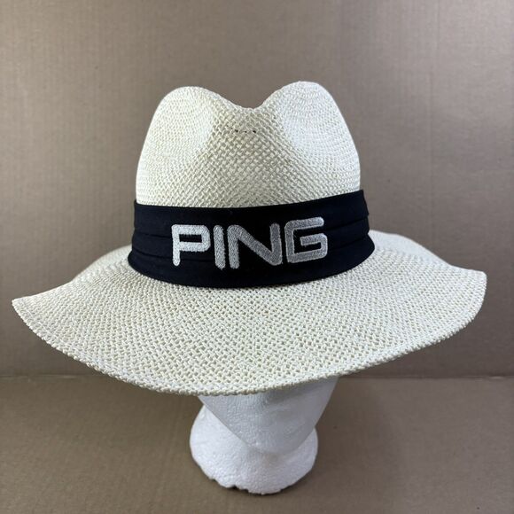 Vintage 90s PING Golf Black Karsten Men's Straw Panama Sun Hat Cap USA Small - Picture 8 of 11